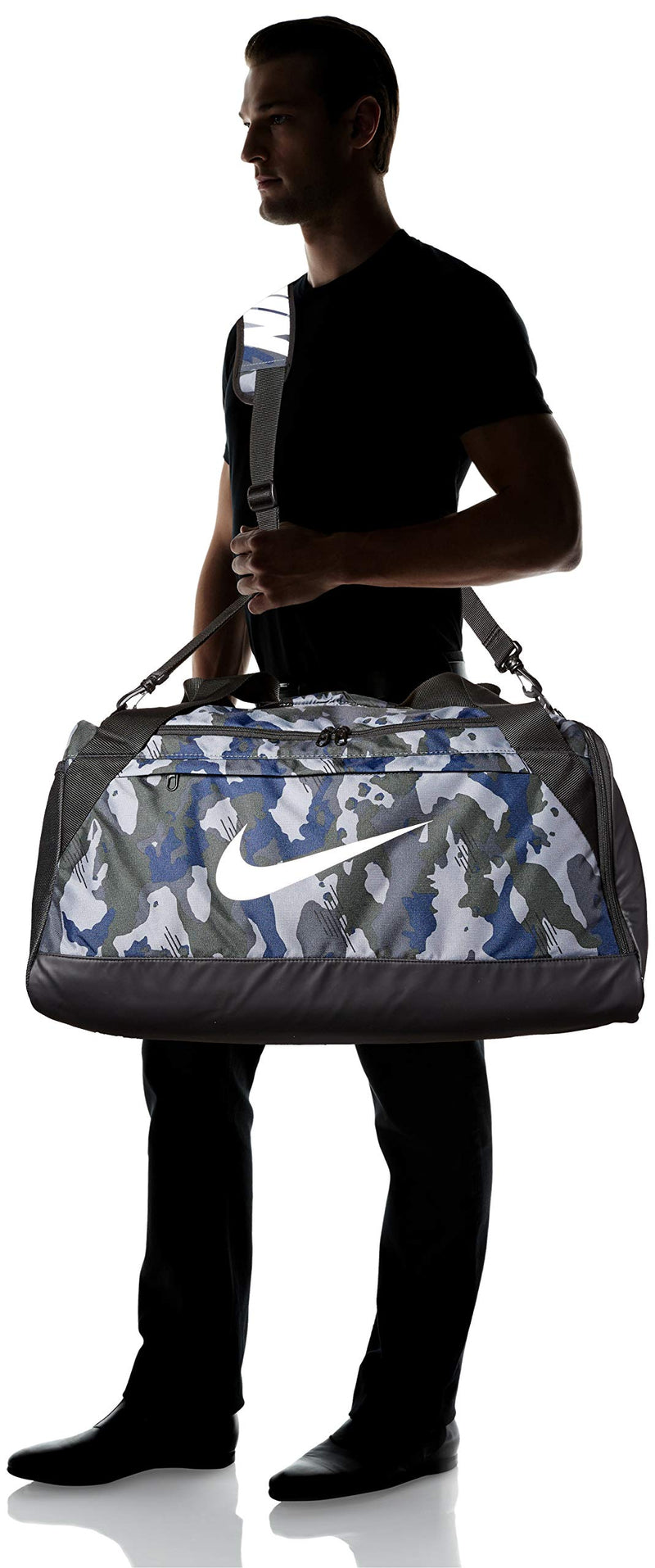 NIKE Brasilia Medium Duffle - All Over Print, Dark Grey/Black/White, Misc - backpacks4less.com