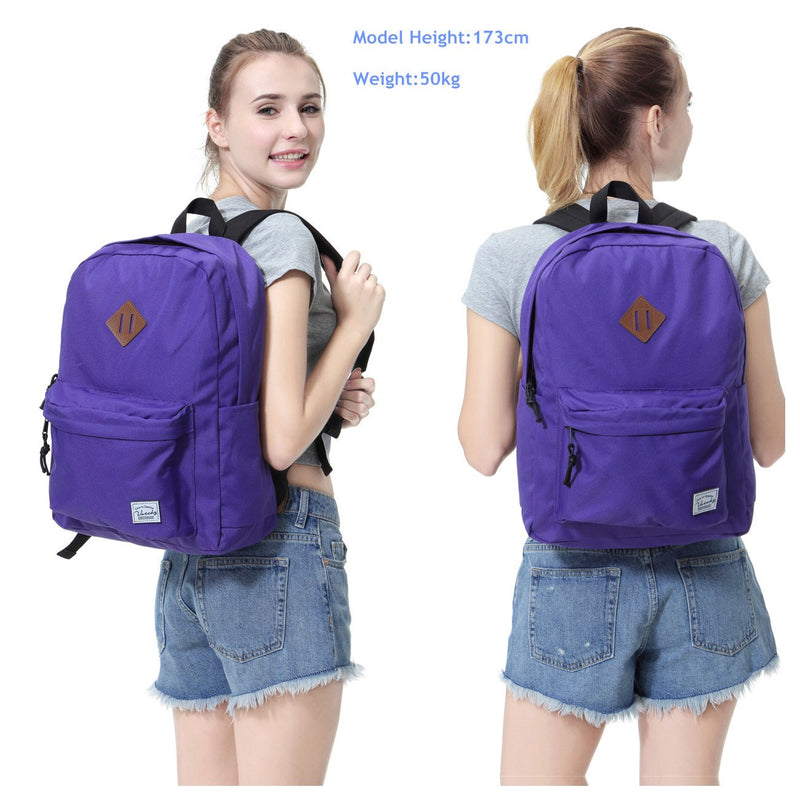 Lightweight Backpack for School, VASCHY Classic Basic Water Resistant Casual Daypack for Travel with Bottle Side Pockets (Purple) - backpacks4less.com