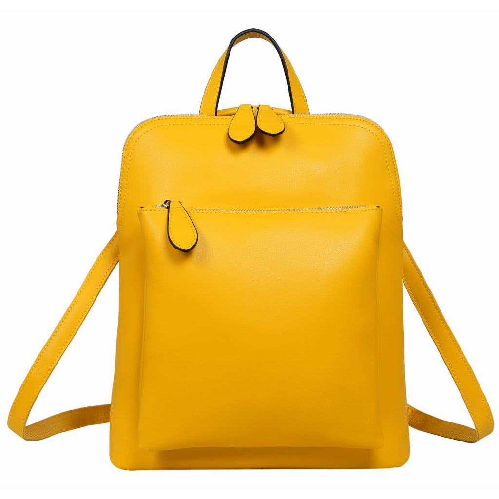 Heshe Women's Vintage Leather Backpack Casual Daypack for Ladies and Girls (Yellow) - backpacks4less.com