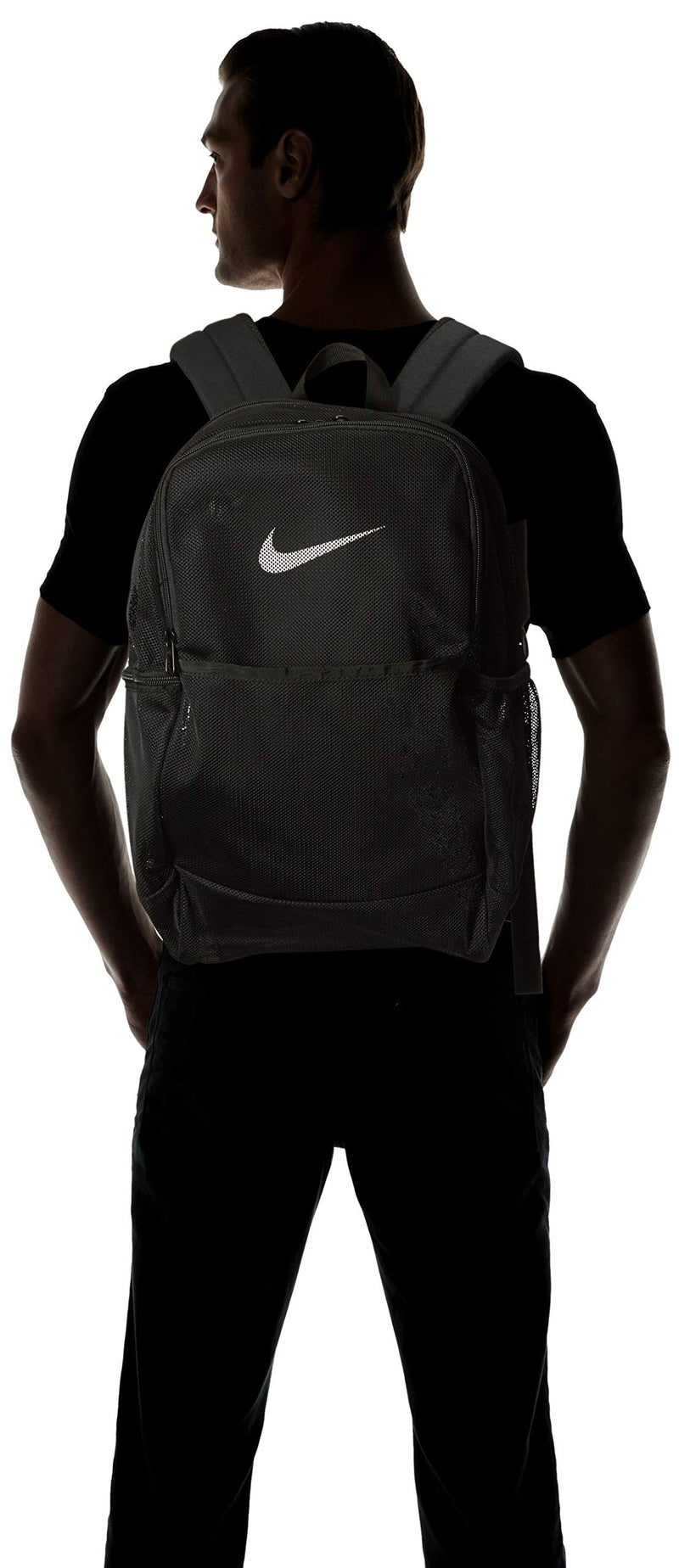 NIKE Brasilia Mesh Backpack 9.0, Black/Black/White, Misc - backpacks4less.com