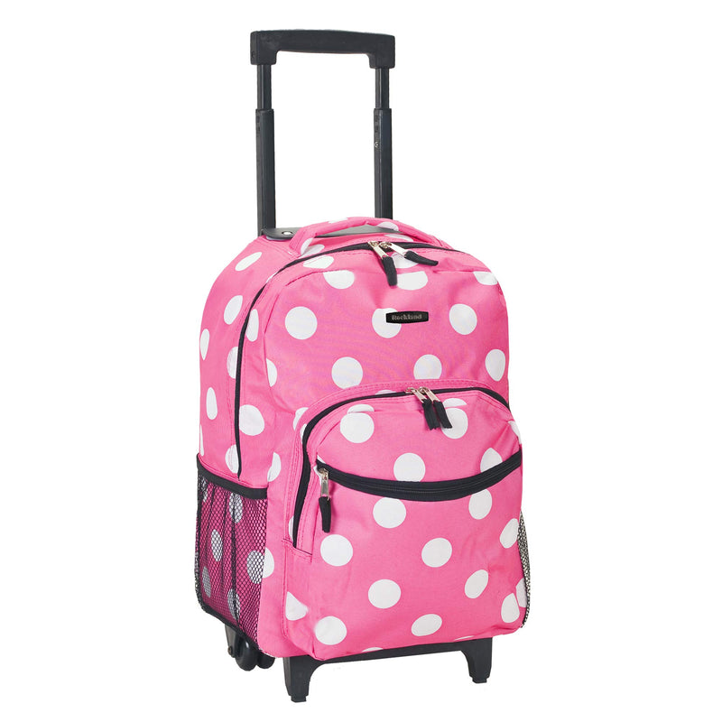 Rockland Luggage 17 Inch Rolling Backpack, Pink Dot, Medium - backpacks4less.com