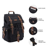 Kattee Men's Canvas Leather Hiking Travel Backpack, Black - backpacks4less.com