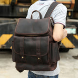 Texbo Vintage Full Grain Cowhide Leather 15.6 Inch Laptop Backpack Shoulder Travel School Bag with YKK Zippers - backpacks4less.com