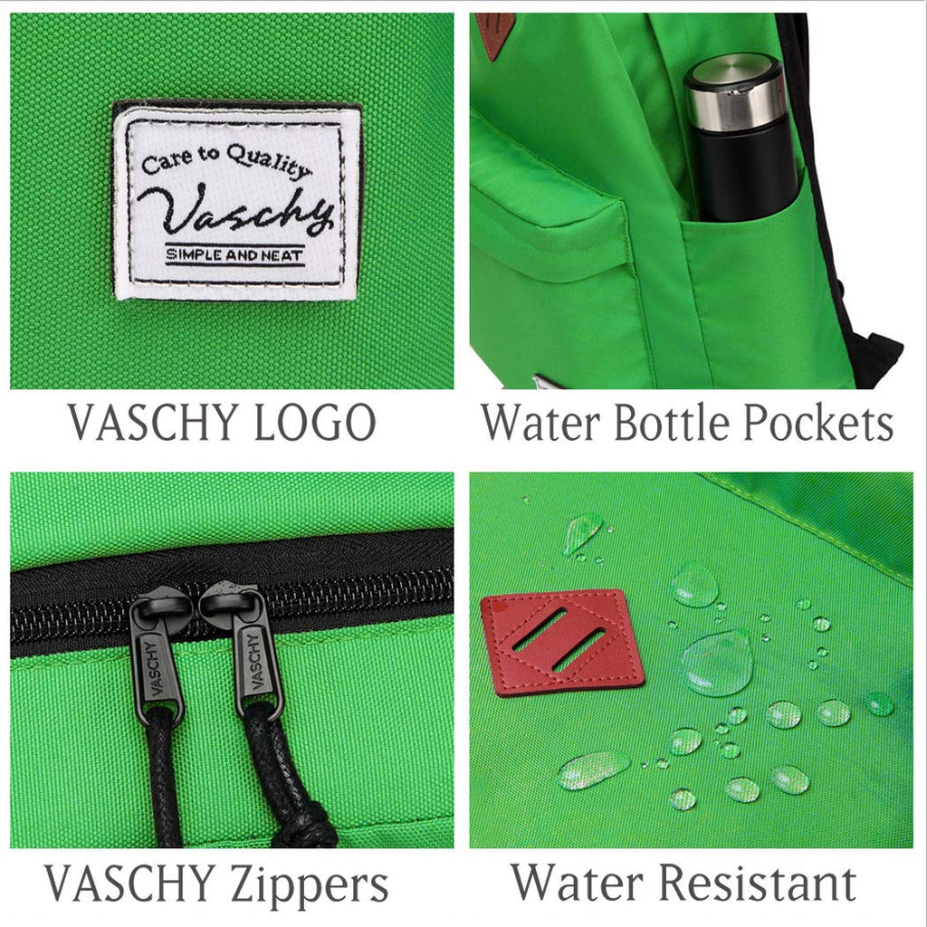herschel backpack kelly green Lightweight Backpack for School, VASCHY Classic Basic Water Resistant Casual Daypack for Travel with Bottle Side Pockets (Green)