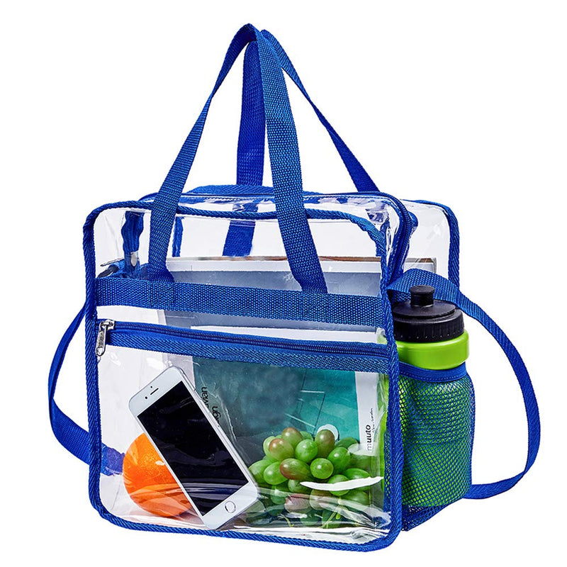 Clear Bag Stadium Approved,Multi-Pockets Clear Tote Bag with Adjustable Shoulder Strap,Perfect for Work, School, Sports Games and Concerts-12 X12 X6(Blue) - backpacks4less.com