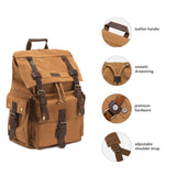 Kattee Men's Leather Canvas Backpack Large School Bag Travel Rucksack Khaki - backpacks4less.com