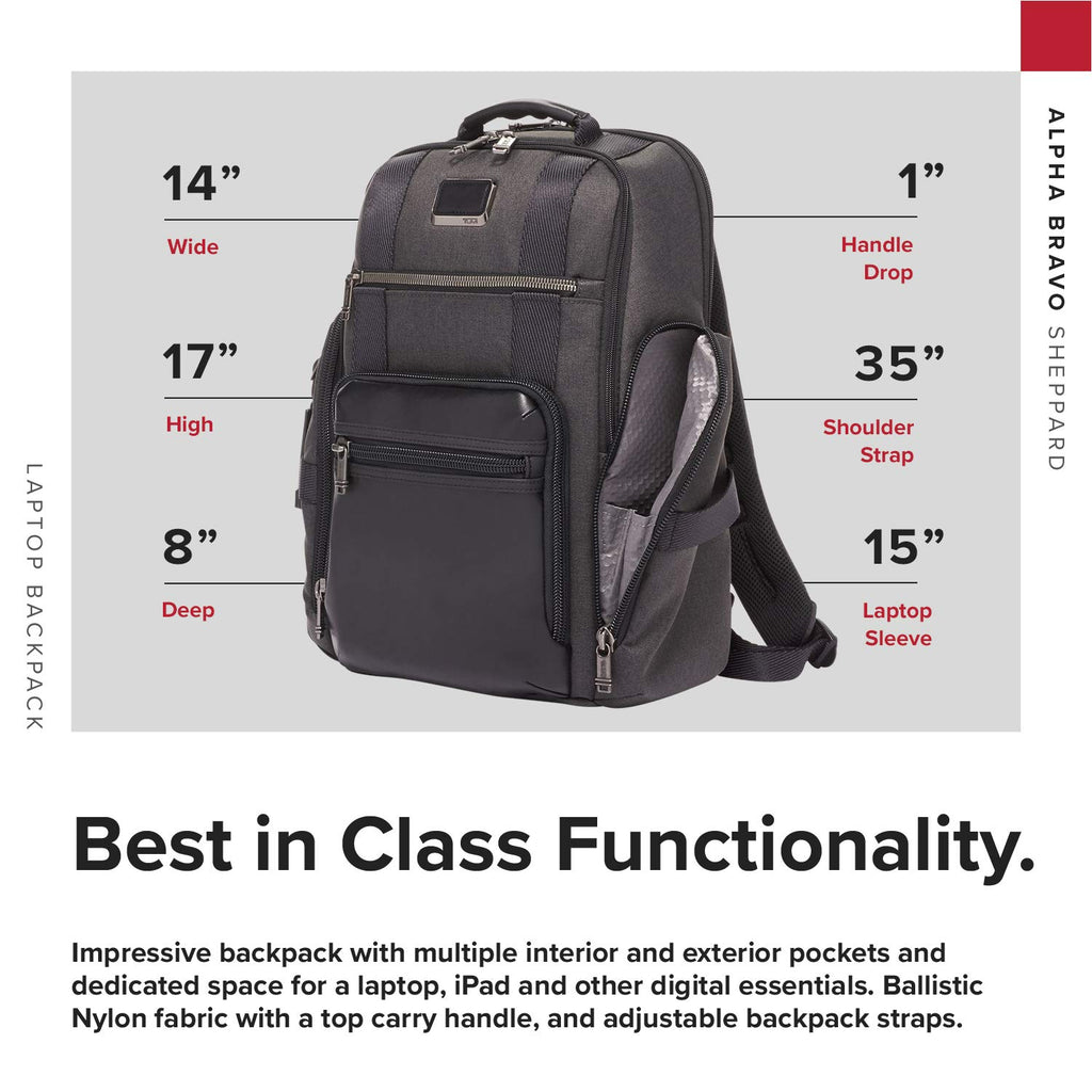 TUMI - Alpha Bravo Sheppard Deluxe Brief Pack Laptop Backpack - 15 Inch Computer Bag for Men and Women - Graphite - backpacks4less.com