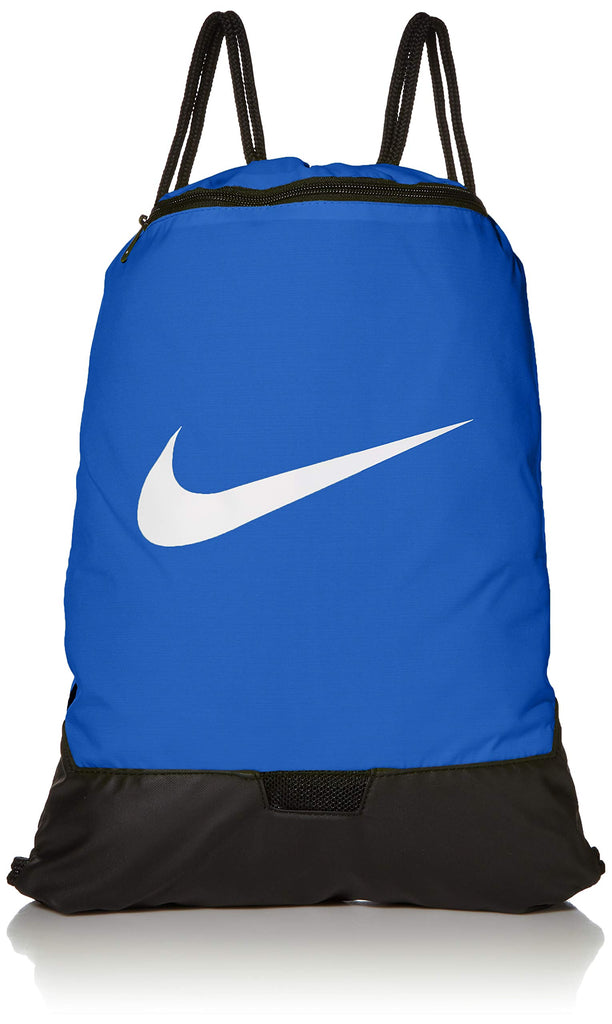 Nike Brasilia Training Gymsack, Drawstring Backpack with Zipper Pocket and Reinforced Bottom, Game Royal/Game Royal/White - backpacks4less.com