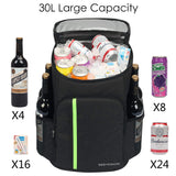 SEEHONOR Insulated Cooler Backpack Leakproof Soft Cooler Bag Lightweight Backpack with Cooler for Lunch Picnic Hiking Camping Beach Park Day Trips, 30 Cans (Black) - backpacks4less.com