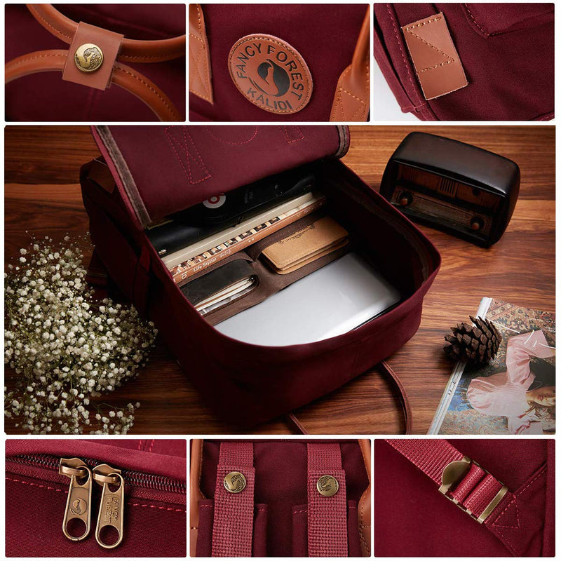 KALIDI Classic Backpack for Women,15 Inches Laptop Vintage Canvas Leather Backpack Camping Rucksack Travel Outdoor Daypack College School Bag (Army Green-Leather) - backpacks4less.com