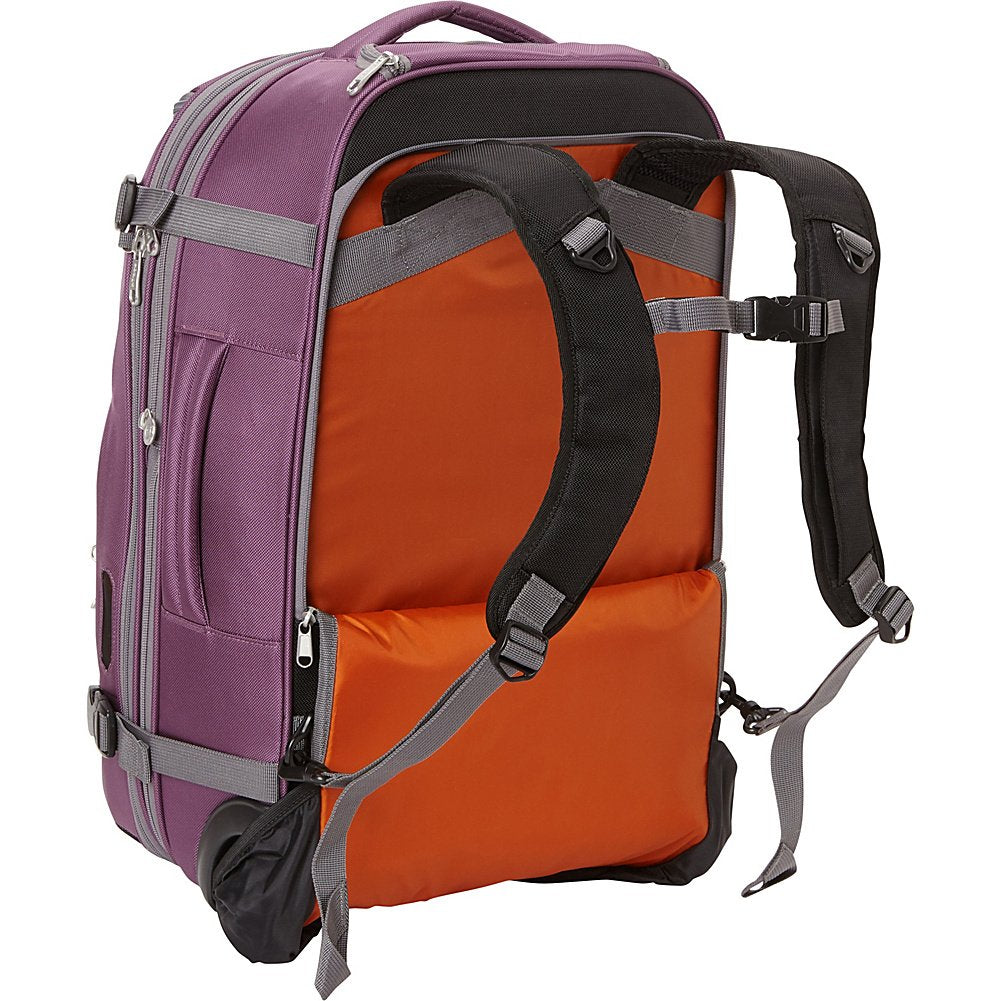 eBags TLS Mother Lode Rolling Weekender 22 Inch Travel Backpack with Wheels - Carry-On - (Eggplant) - backpacks4less.com