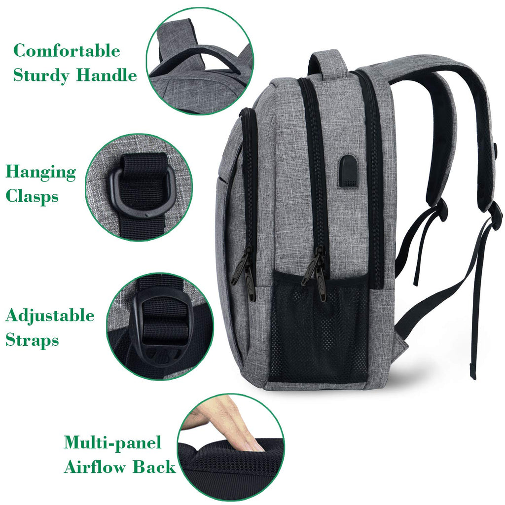 backpack laptop charger Travel Laptop Backpack,Business Anti Theft Slim Durable Laptops Backpack with USB Charging Port,Water Resistant College School Computer Bag for Women & Men Fits 15.6 Inch Laptop and Notebook, Grey