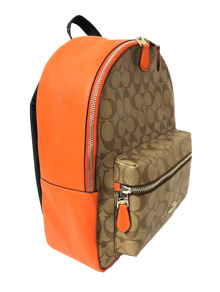 coach charlie brown backpack Coach F30550 Medium Charlie Backpack (SV/Khaki Dark Orange)