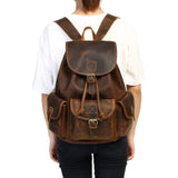 Kenox 16" Genuine Leather Laptop Backpack Vintage College School Bookbag (Brown) - backpacks4less.com