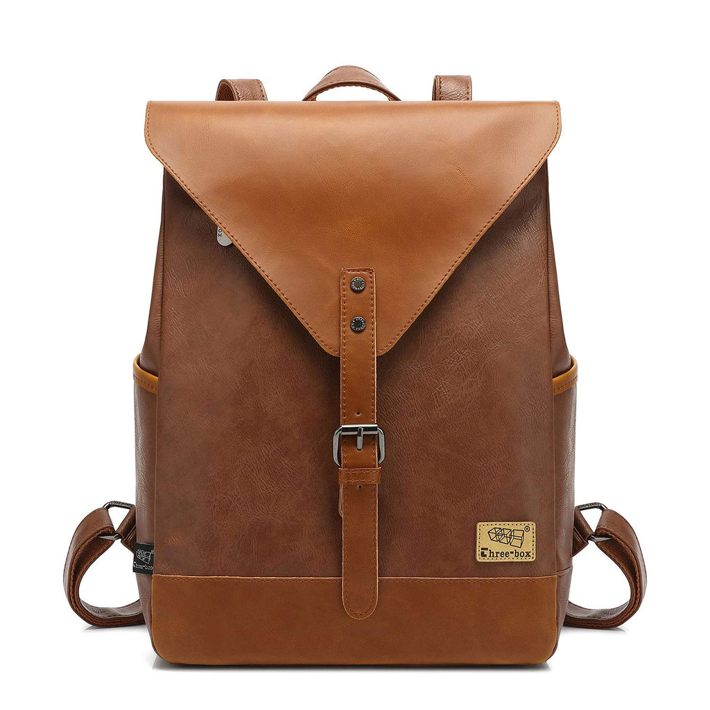 brown faux leather backpack mens Zebella Vintage Vegan Leather Backpack for Women Men,Brown Faux Leather Laptop Backpack College School Bookbag Travel Daypack