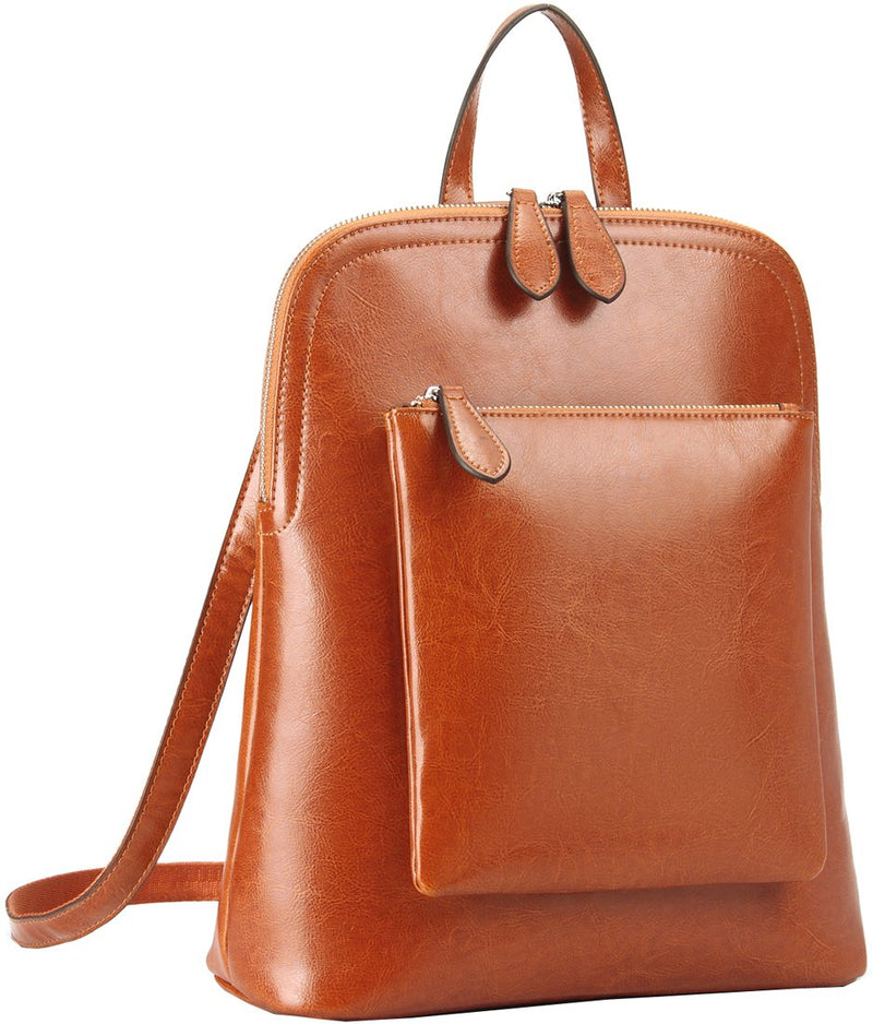 Heshe Women's Vintage Leather Backpack Casual Daypack for Ladies and Girls (Brown-R-S) - backpacks4less.com