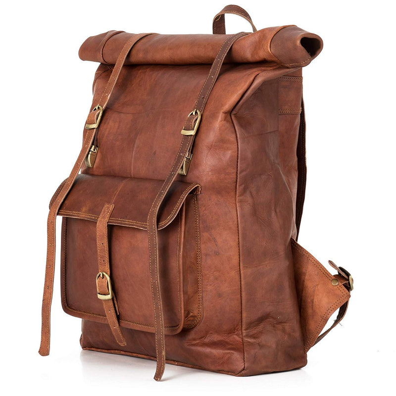 Berliner Bags Leeds XL Leather Backpack Laptop Rucksack Men Women Retro Brown - backpacks4less.com