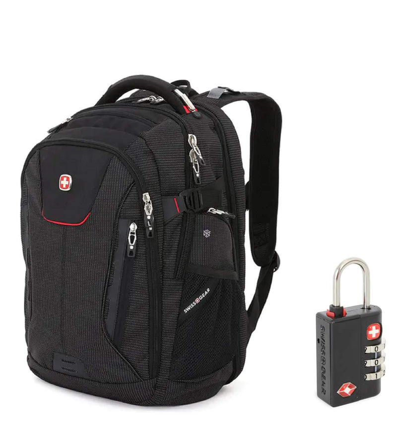 SWISSGEAR 5358 Ultimate Protection USB TSA Friendly Scansmart Laptop Backpack and Cable Lock Bundle-Black - backpacks4less.com