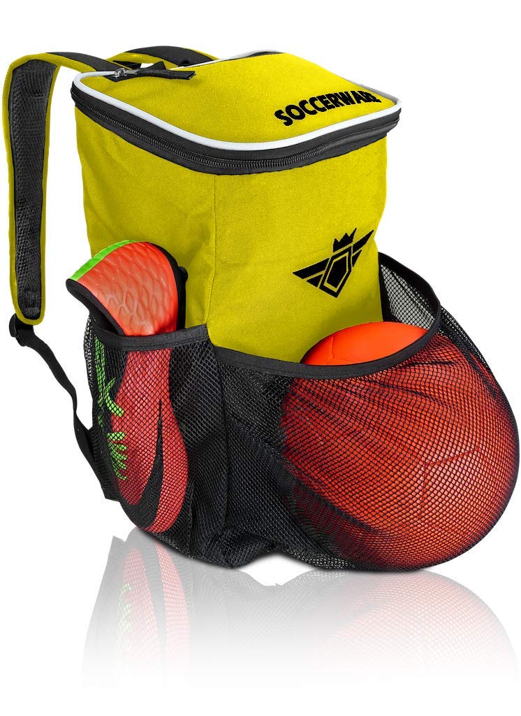 Soccer Backpack with Ball Holder Compartment - | Bag Fits All Soccer Equipment & Gym Gear (Black) (Yellow) - backpacks4less.com