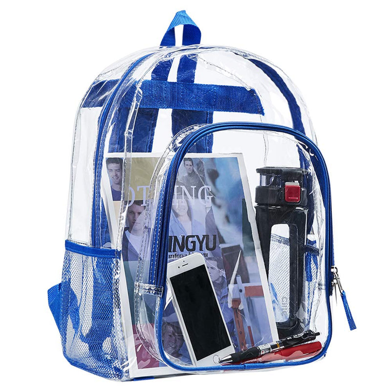 Heavy Duty Clear Backpack,Transparent Cold-Resistant Vinyl Adjustable Straps Backpack for Work(Blue) - backpacks4less.com