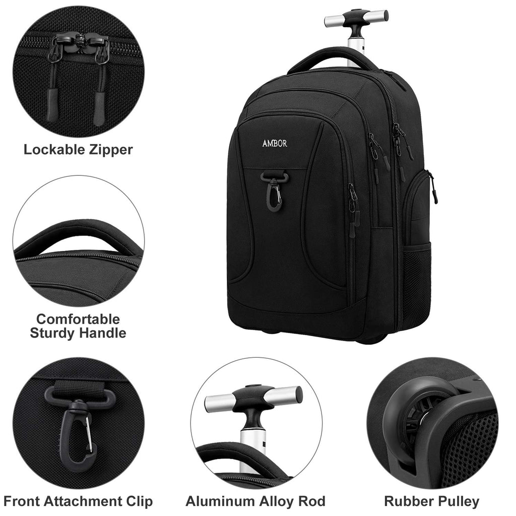 Rolling backpack with clearance usb charger