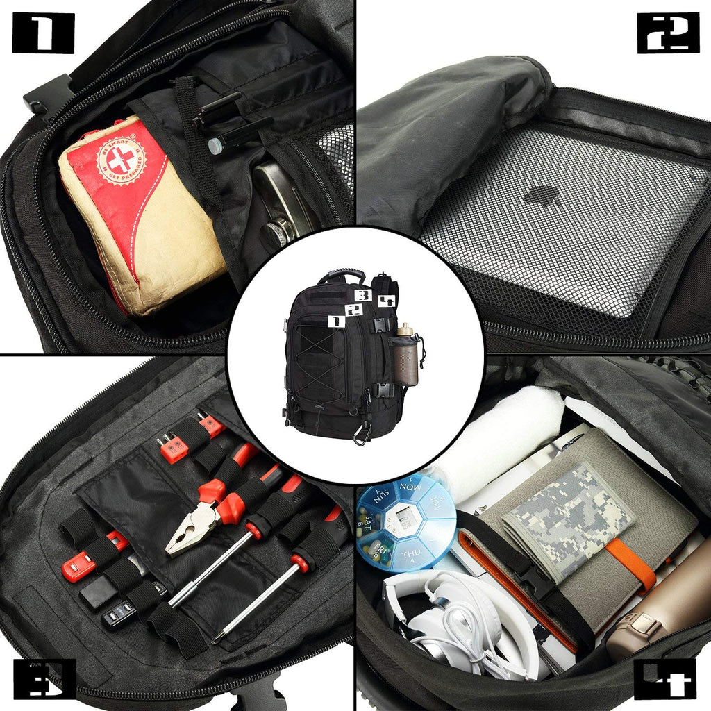 Military Expandable Travel Backpack Tactical Waterproof Work Backpack for Men(BLACK) - backpacks4less.com