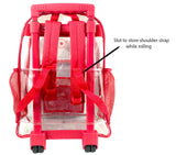 Rolling Clear Backpack Heavy Duty Bookbag Quality See Through Workbag Travel Daypack Transparent School Book Bags with Wheels Red - backpacks4less.com