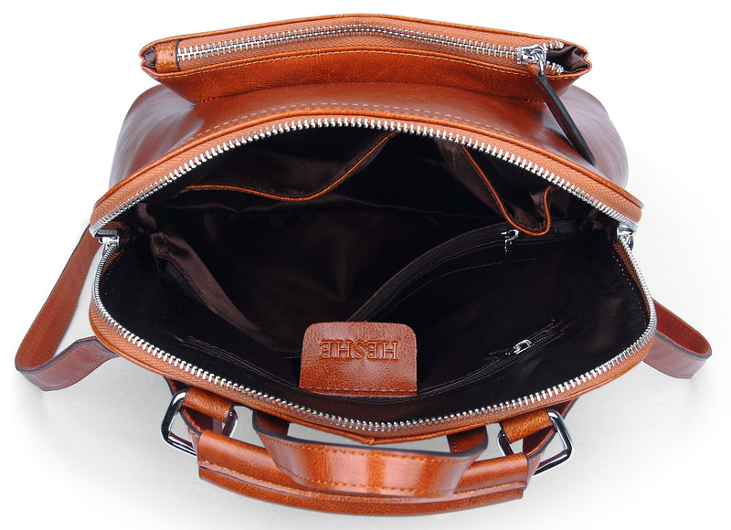 Heshe Women's Vintage Leather Backpack Casual Daypack for Ladies and Girls (Brown-R-S) - backpacks4less.com