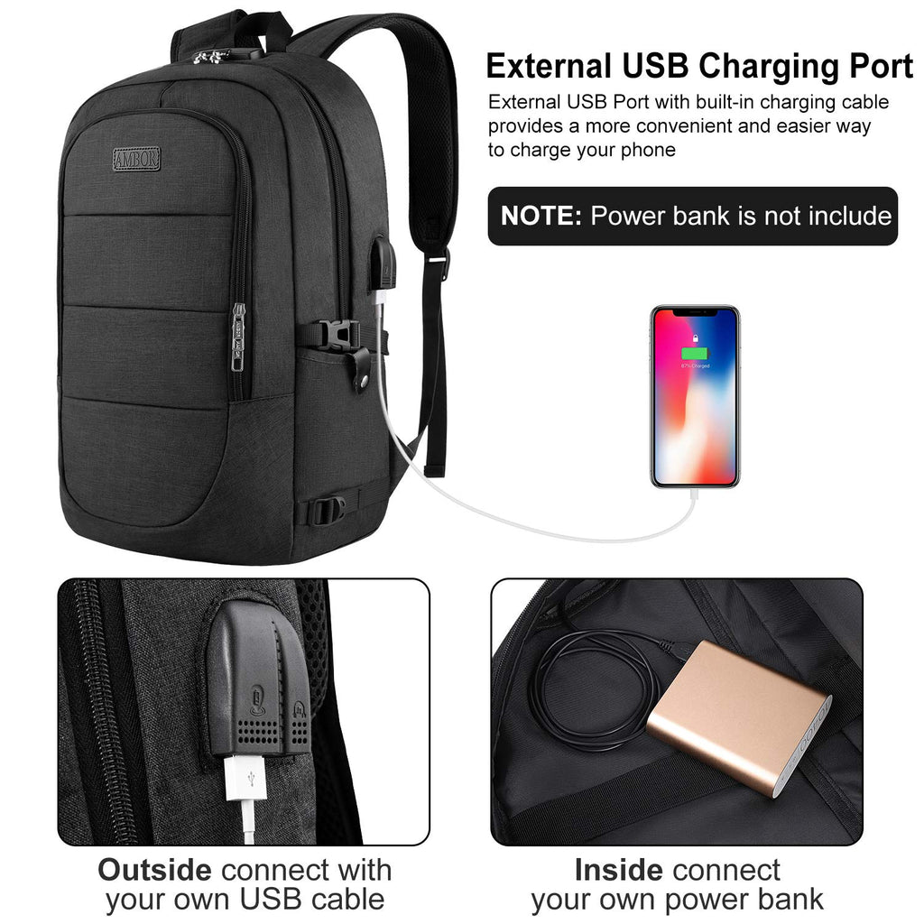 anti-theft laptop backpack with usb charger Travel Laptop Backpack, Anti Theft Business Laptop Backpack with USB Charging Port and Headphone Interface fits Under 17.3" Laptop, for College Student Work Men & Women