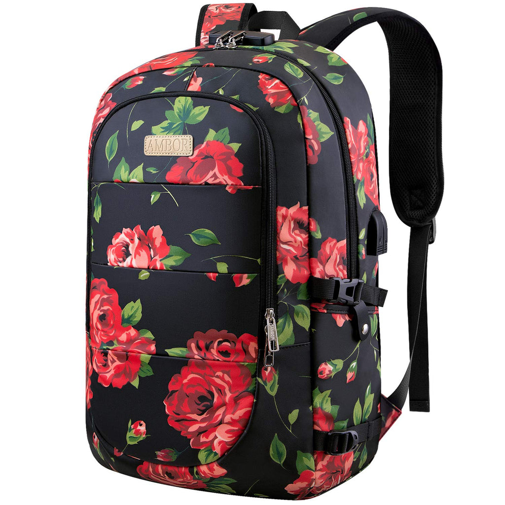 Laptop Backpack, 17.3 Inch Anti Theft Travel Business Laptop Backpack Bag with USB Port and Lock, Water Repellent College School Bookbag Computer Backpack Casual Daypack for Women Girls- Flower2 - backpacks4less.com