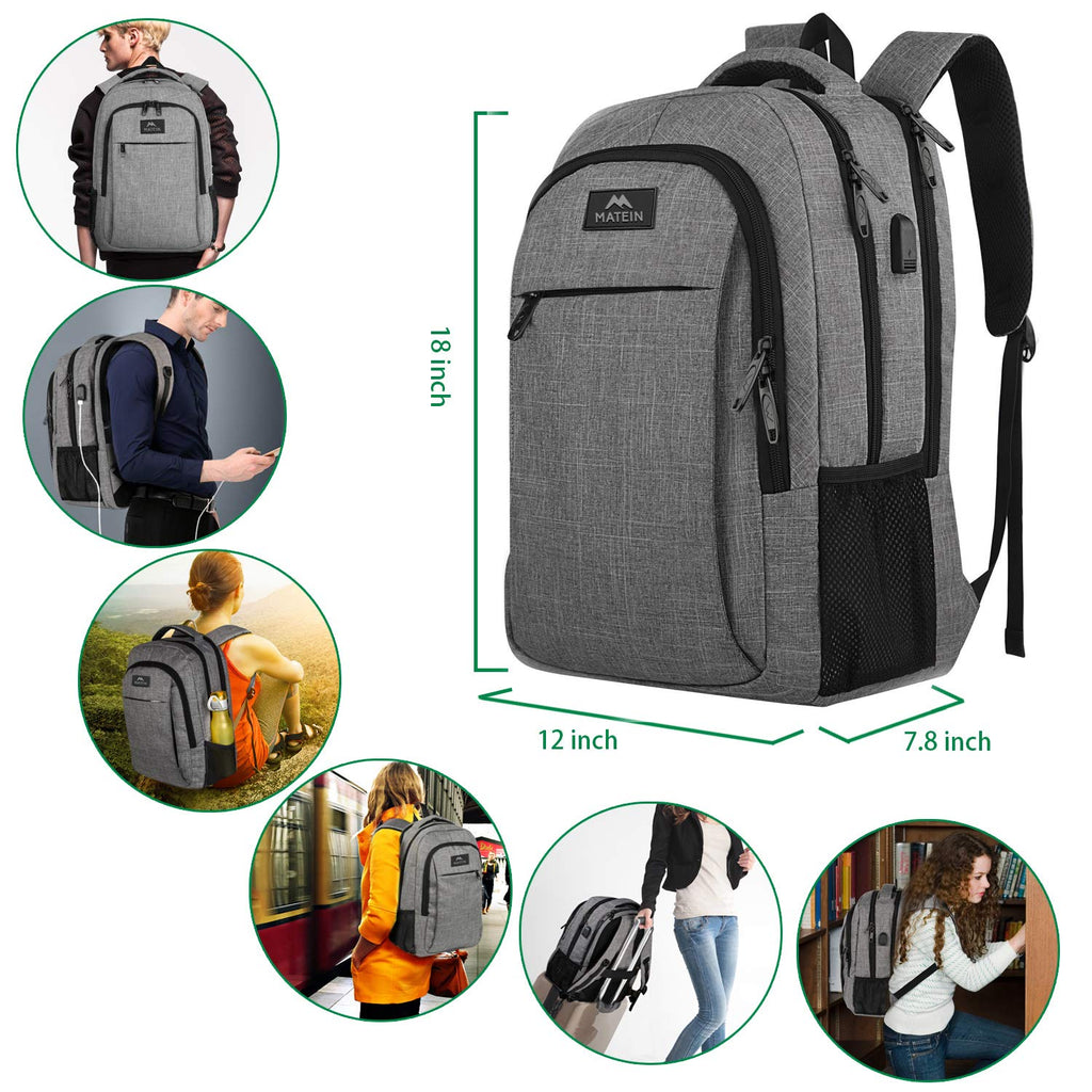 Travel Laptop Backpack,Business Anti Theft Slim Durable Laptops Backpack with USB Charging Port,Water Resistant College School Computer Bag for Women & Men Fits 15.6 Inch Laptop and Notebook, Grey - backpacks4less.com