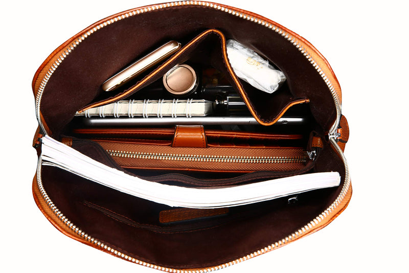 Heshe Women's Vintage Leather Backpack Casual Daypack for Ladies and Girls (Sorrel) - backpacks4less.com