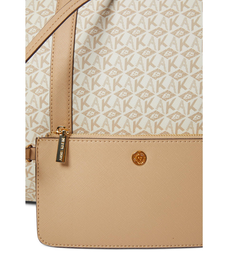 Anne Klein AK Cube Logo Weekender w/Pouch Oatmilk/White/Oatmilk One Size