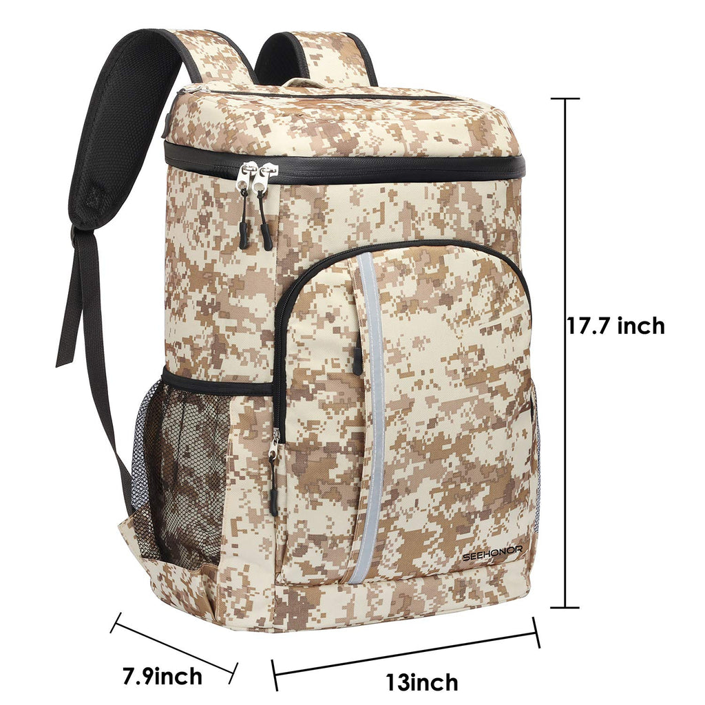 SEEHONOR Insulated Cooler Backpack Leakproof Soft Cooler Bag Lightweight Backpack with Cooler for Lunch Picnic Hiking Camping Beach Park Day Trips, 30 Cans (Camouflage) - backpacks4less.com