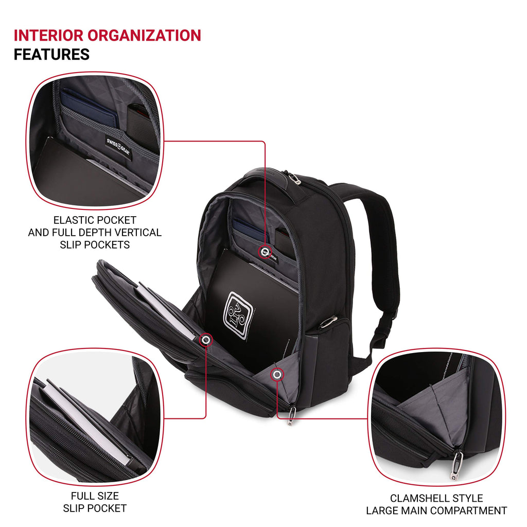 SWISSGEAR Large ScanSmart Utra-Premium 15-inch Laptop Backpack | TSA-Friendly Carry-on | Travel, Work, School | Men's and Women's - Black - backpacks4less.com