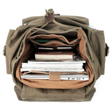 Kattee Men's Canvas Leather Hiking Travel Backpack Rucksack School Bag Army Green - backpacks4less.com