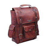 Handmade 16 Inch Brown Leather Backpack For Men Vintage Easy Open Push Lock Genuine leather backpack for women | Leather laptop backpack for men and women with padded Laptop Compartment By HULSH - backpacks4less.com