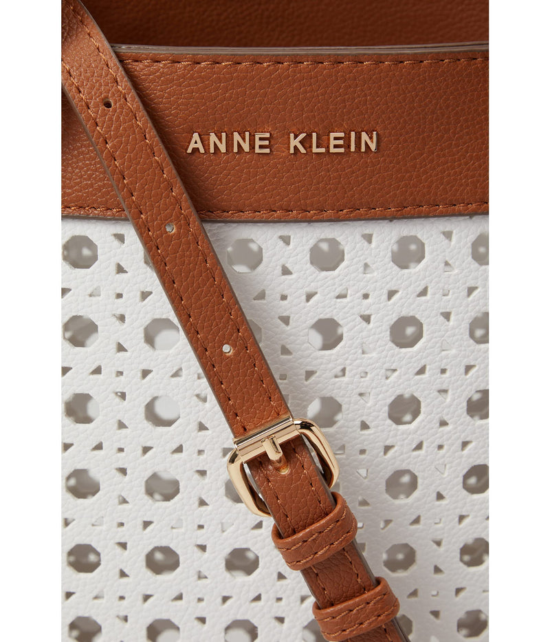 Anne Klein Mini perf Tote with Pouch, Gardenia/Saddle