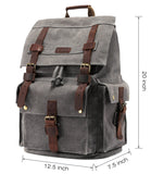 Kattee Men's Leather Canvas Backpack Large School Bag Travel Rucksack Gray - backpacks4less.com