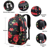 Laptop Backpack, 17.3 Inch Anti Theft Travel Business Laptop Backpack Bag with USB Port and Lock, Water Repellent College School Bookbag Computer Backpack Casual Daypack for Women Girls- Flower2 - backpacks4less.com