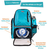 LISH Soccer Backpack - Large School Sports Gym Bag w/ Ball Compartment (Aqua) - backpacks4less.com