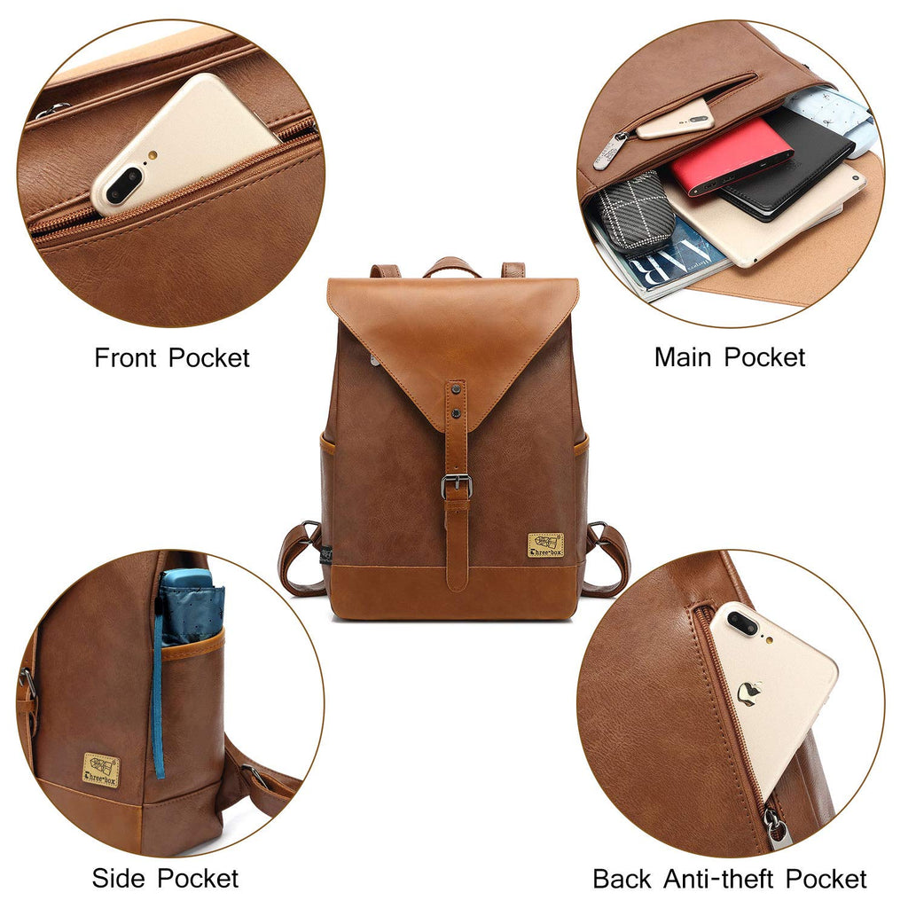 Zebella Vintage Vegan Leather Backpack for Women Men Brown Faux
