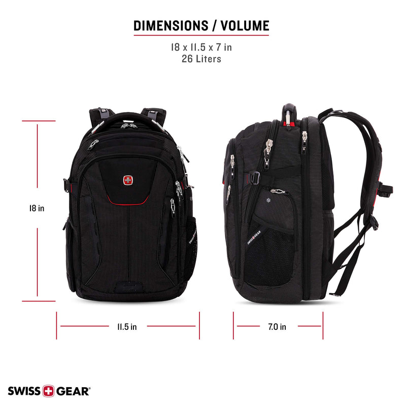 SWISSGEAR 5358 USB Charging SCANSMART ULTIMATE Organization LAPTOP PROTECTION BACKPACK - BLACK/RED - backpacks4less.com