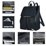 COOFIT Black Faux Leather Backpack for Women Schoolbag Casual Daypack - backpacks4less.com