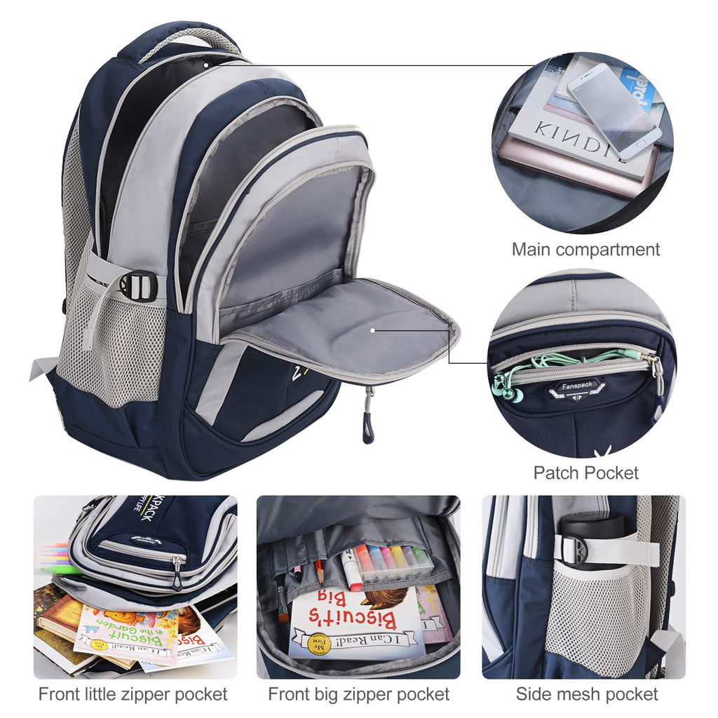 School Backpack, Fanspack Backpack for Boys 2019 New Boys Bookbags Large waterproof School Bag for Boys (Dark Blue) - backpacks4less.com