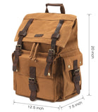 Kattee Men's Leather Canvas Backpack Large School Bag Travel Rucksack Khaki - backpacks4less.com
