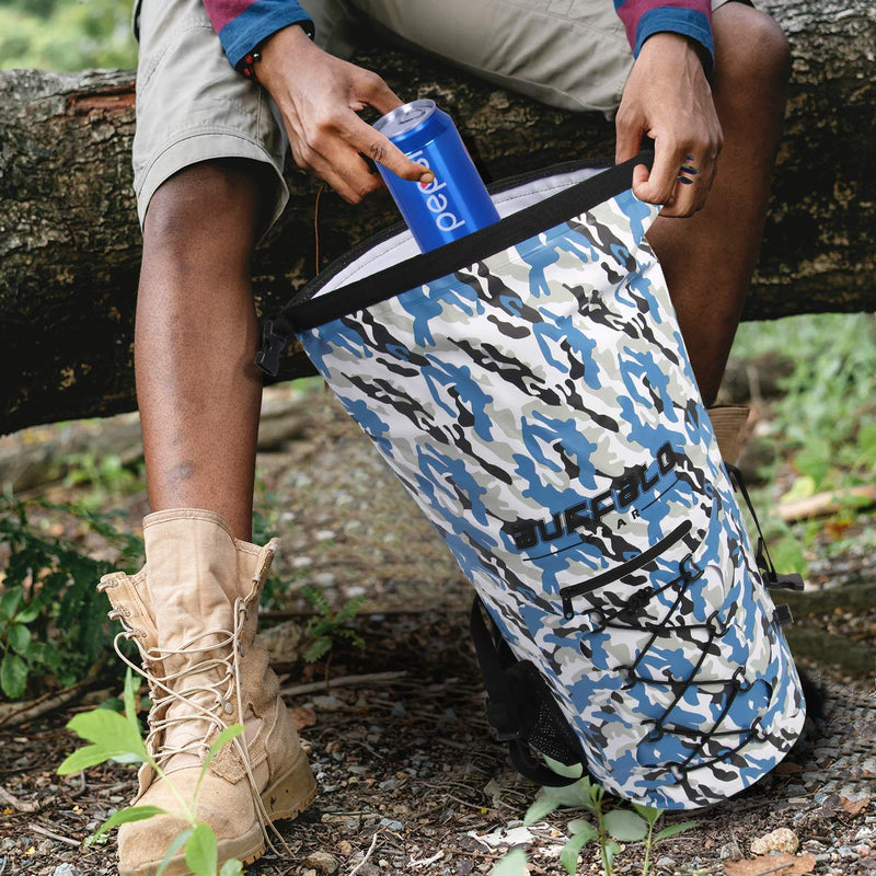 Buffalo Gear Portable Insulated Backpack Cooler Bag - Hands-Free and Collapsible, Waterproof and Soft-Sided Cooler Backpack for Hiking, Picnics,Camping, Fishing - Camouflage,35 Liters,30 Can - backpacks4less.com