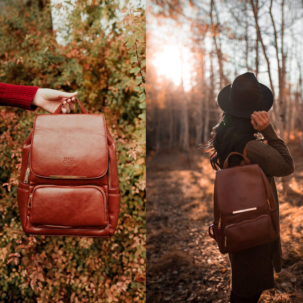 brown leather backpack polyvore COOFIT PU Leather Backpack School Backpack Casual Daypack with Pouch for Women Brown