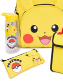 Pokemon Pikachu Backpack Set 4 Piece Lunch Box Water Bottle Pencil Case Set Yellow