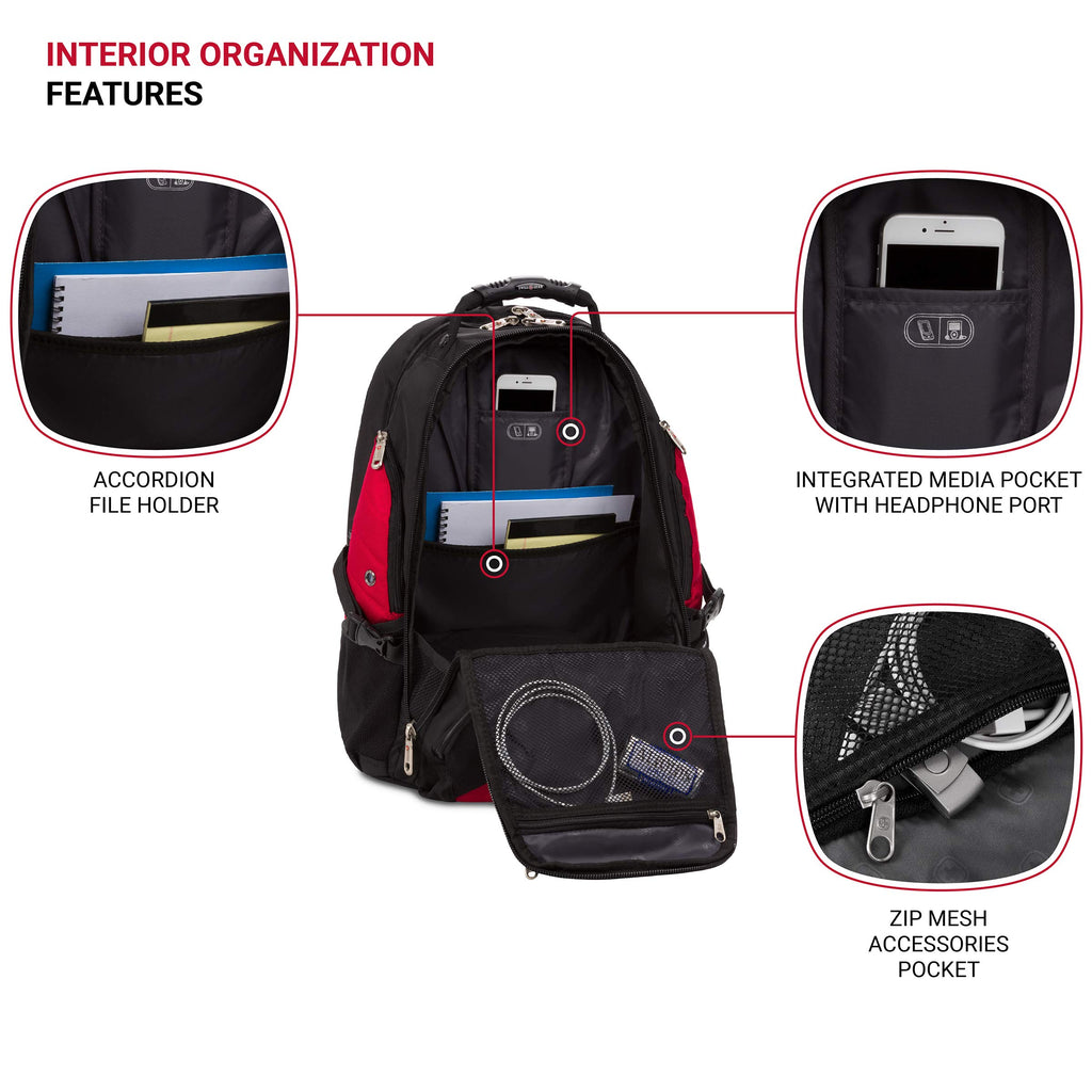 SwissGear 1900 Scansmart TSA Friendly Laptop Backpack- Red/Black - backpacks4less.com
